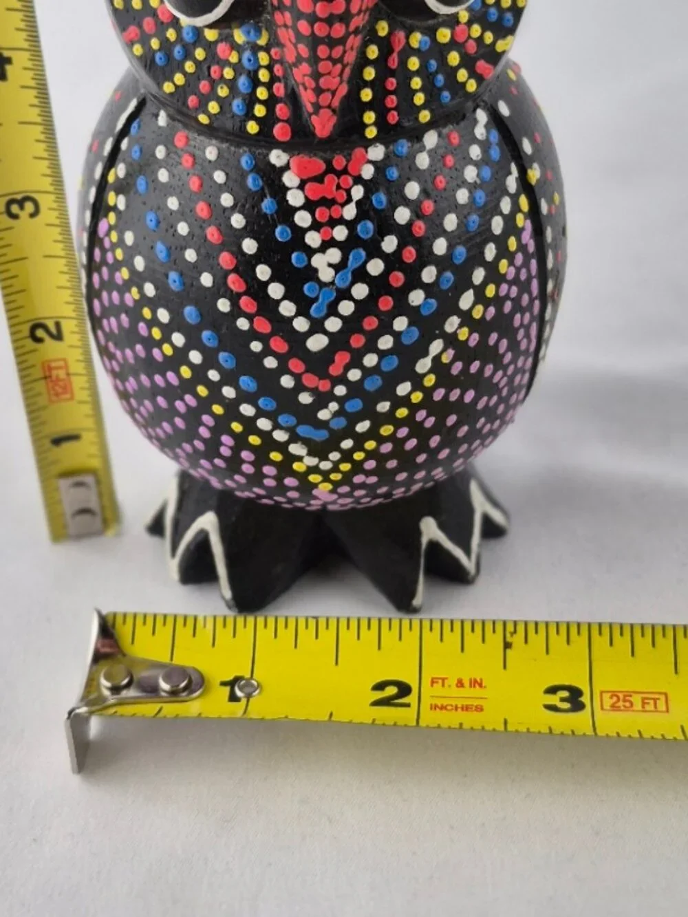 Hand Painted Wooden Owl Figurine Dot Art Folk Art Sculpture
